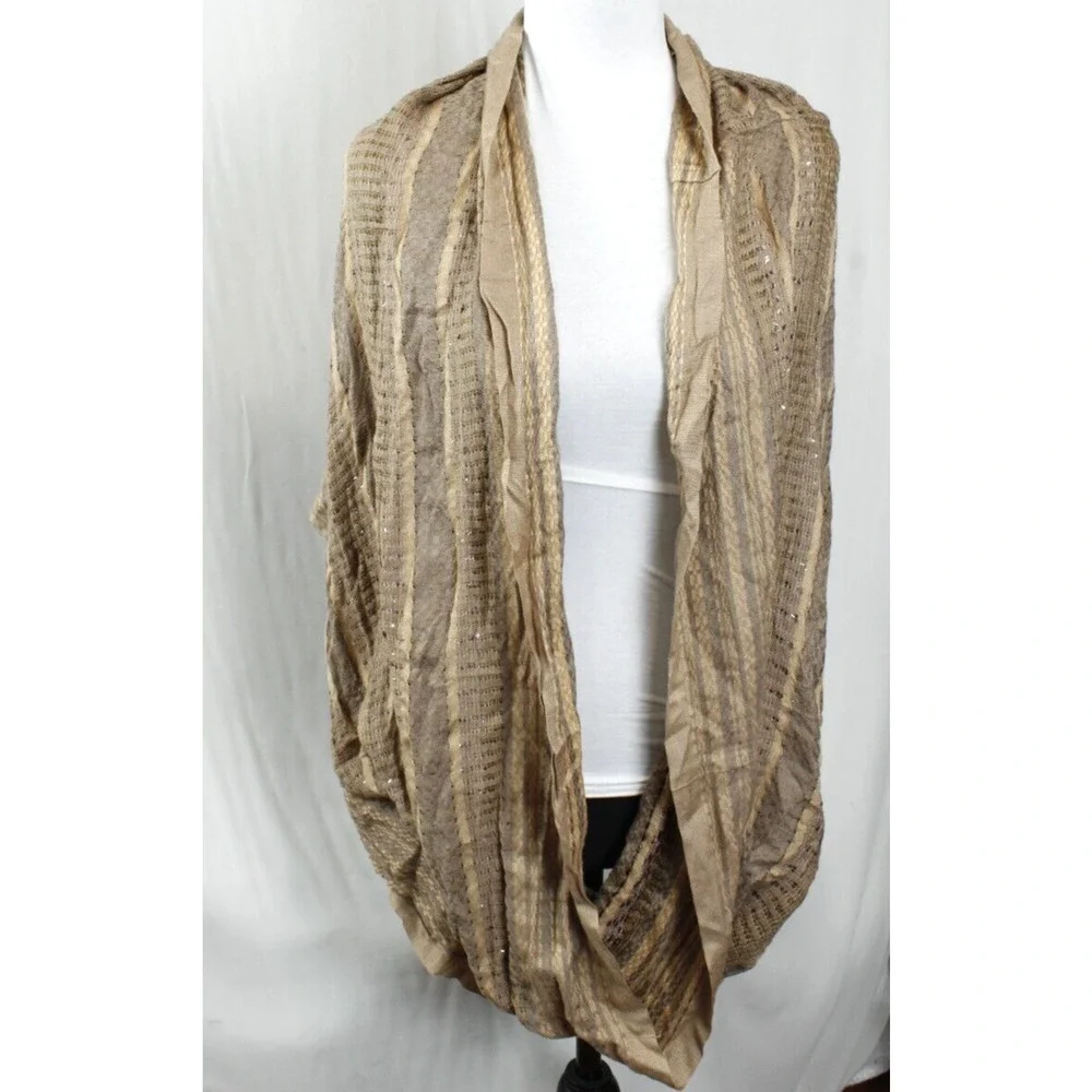 Charming Charlie Infinity Scarf‎ Metallic Gold Tan Pattern Texture Boho Chic